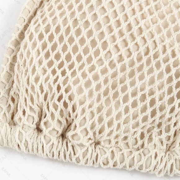 ZAFUL Women Bikini Set Two Piece Textured Beaded Tie Back Halter Cheeky Swimsuit - Picture 2 of 15